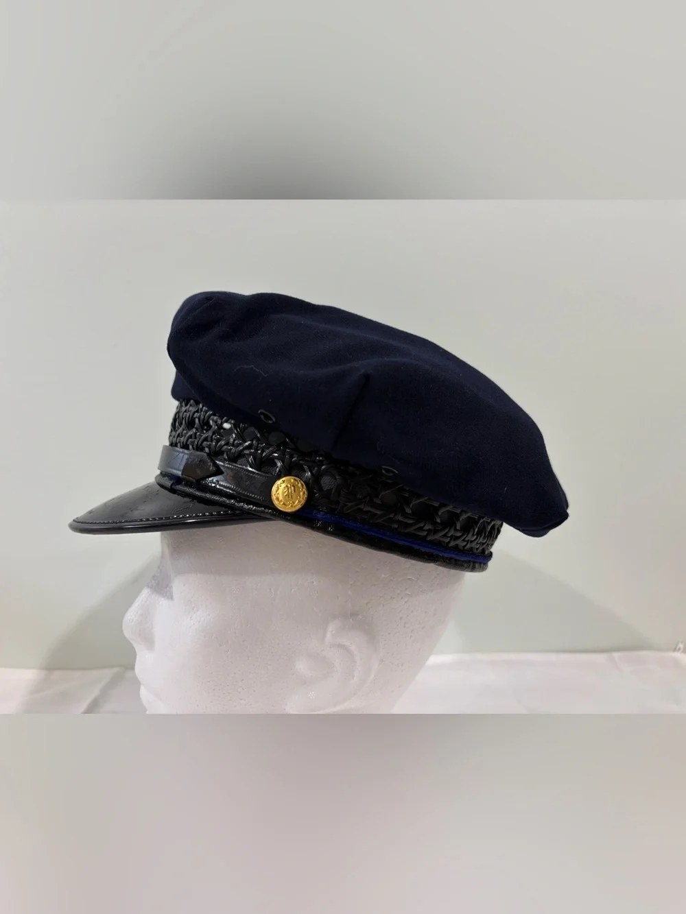 Uniform Cap All Wool Visor Hat Black Vintage Police Sz 7 AG Meier & Co
